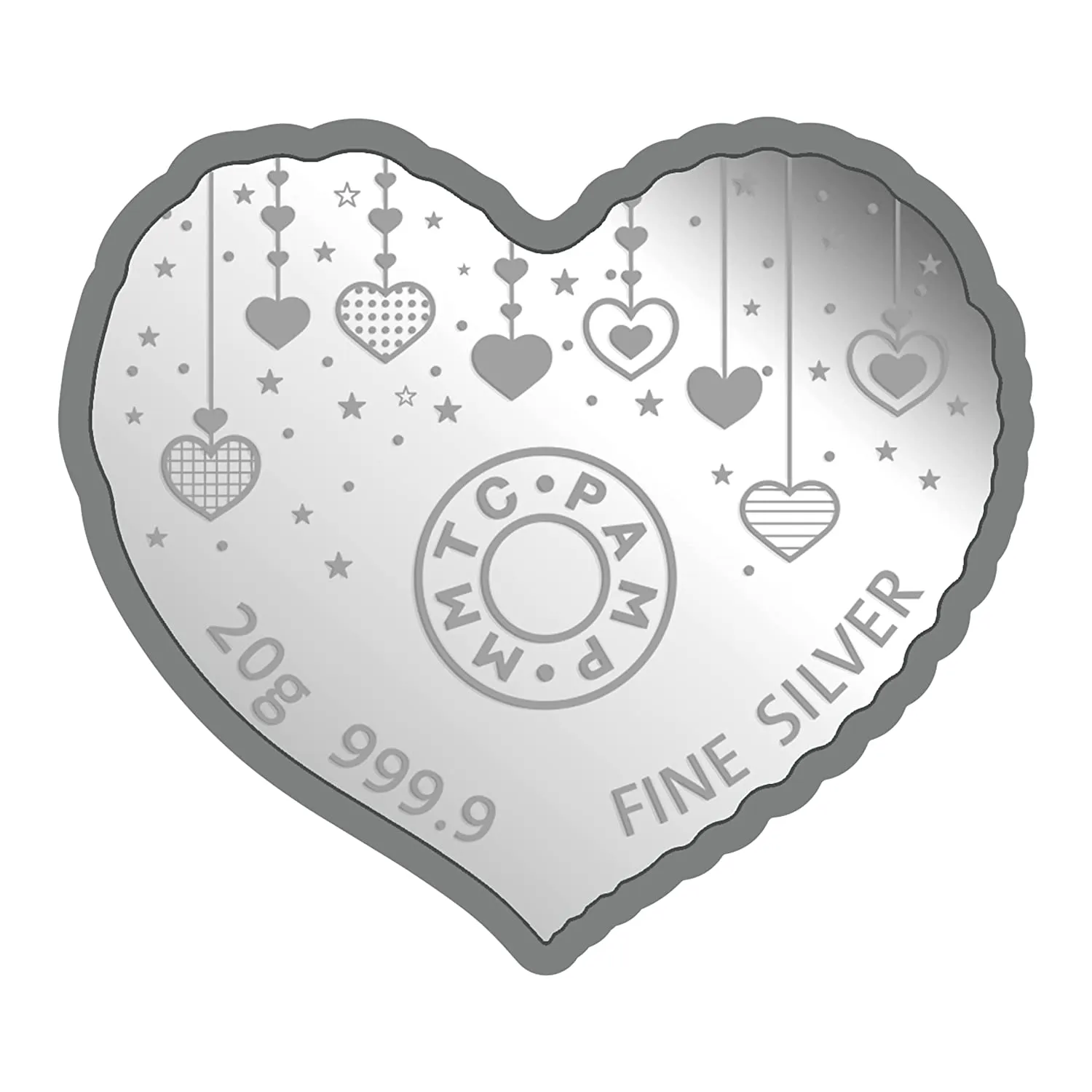 999 MMTC Pure Silver 20 Grams Heart Coin (Design 8)