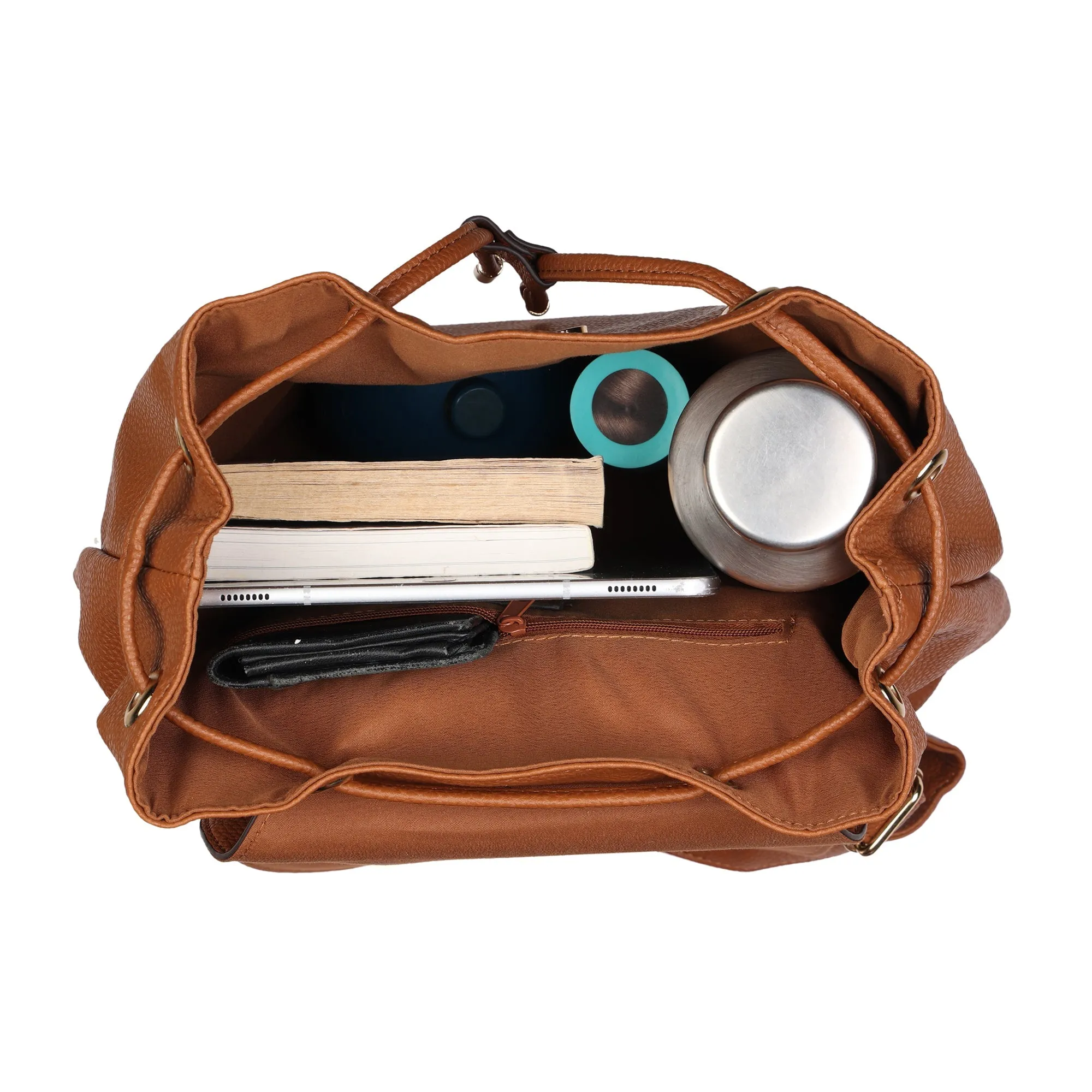 Accessorize London Women'S Faux Leather Tan Khloe Backpack