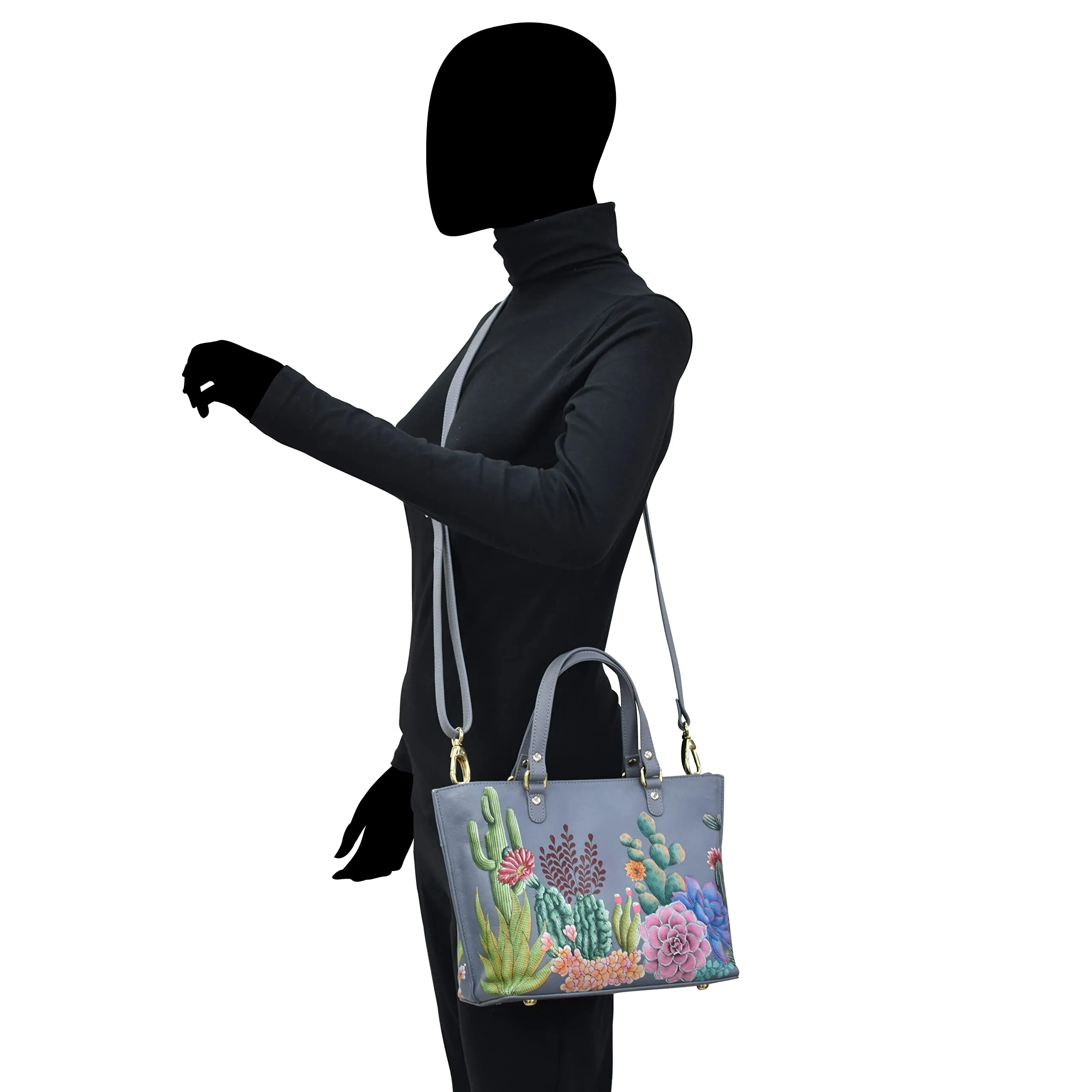 Anuschka Women's Hand Painted Genuine Vegetable Tanned Leather Medium Tote - Desert Garden
