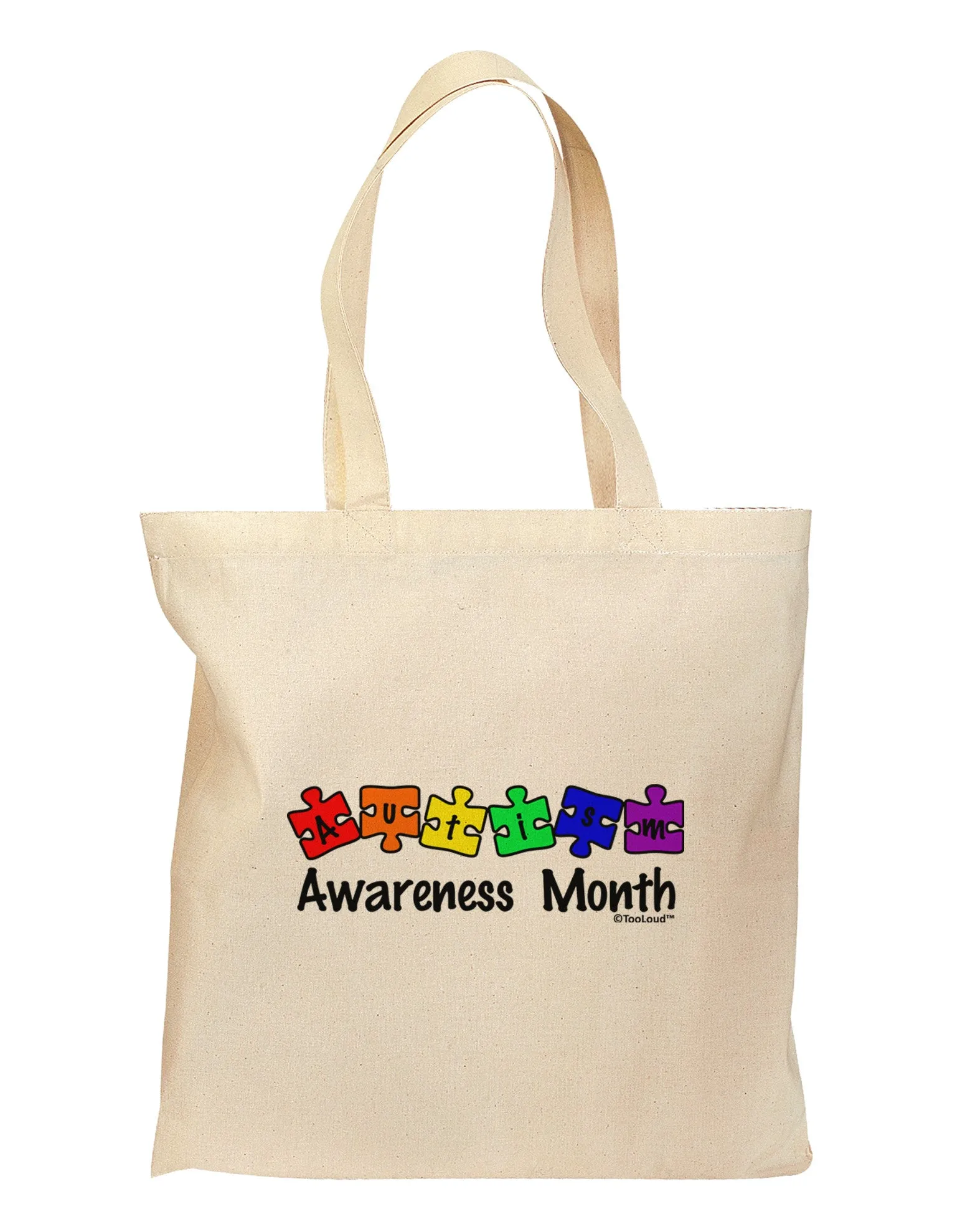 Autism Awareness Month - Colorful Puzzle Pieces Grocery Tote Bag by TooLoud