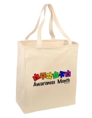 Autism Awareness Month - Colorful Puzzle Pieces Large Grocery Tote Bag by TooLoud