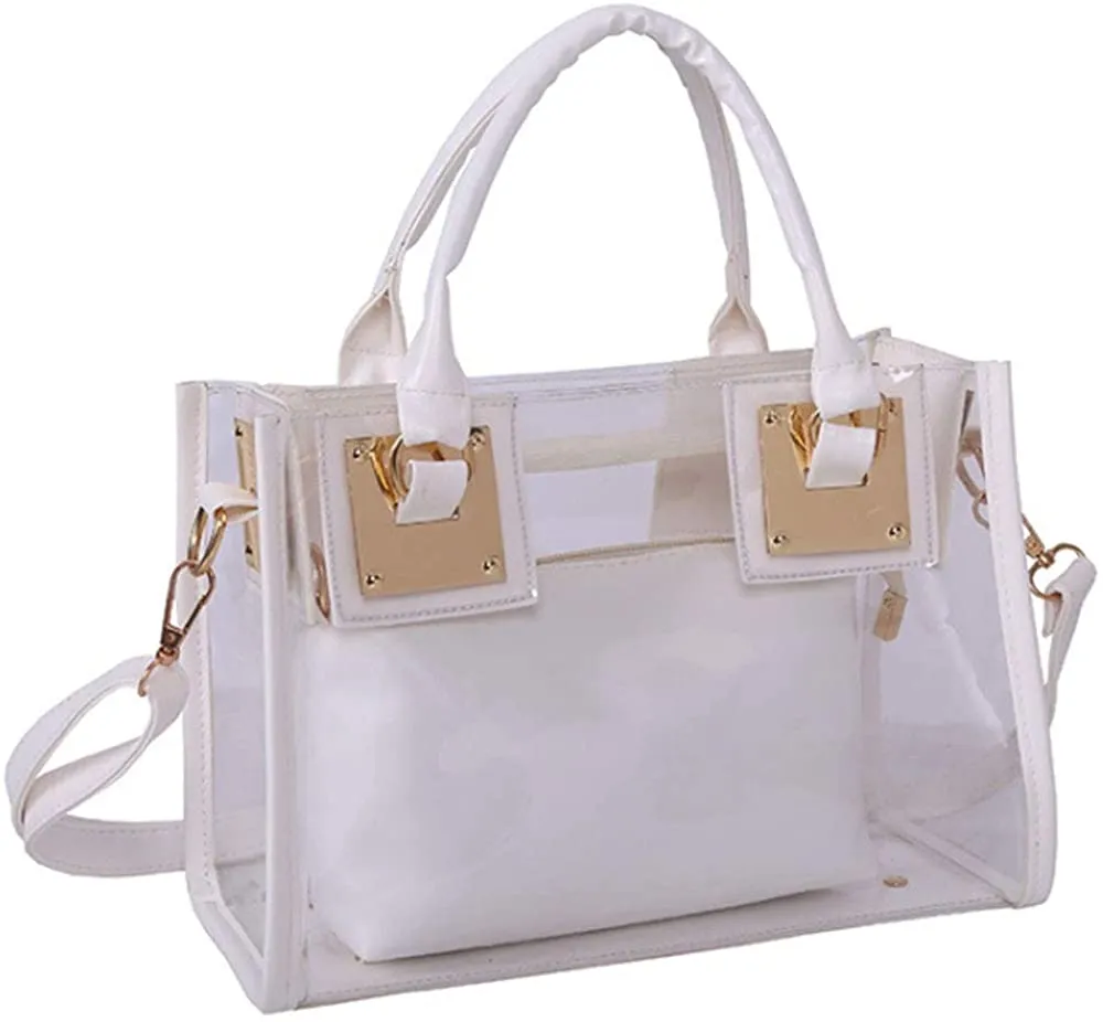 Black 2pc Clear PVC Transparent Satchel Handbag Purse