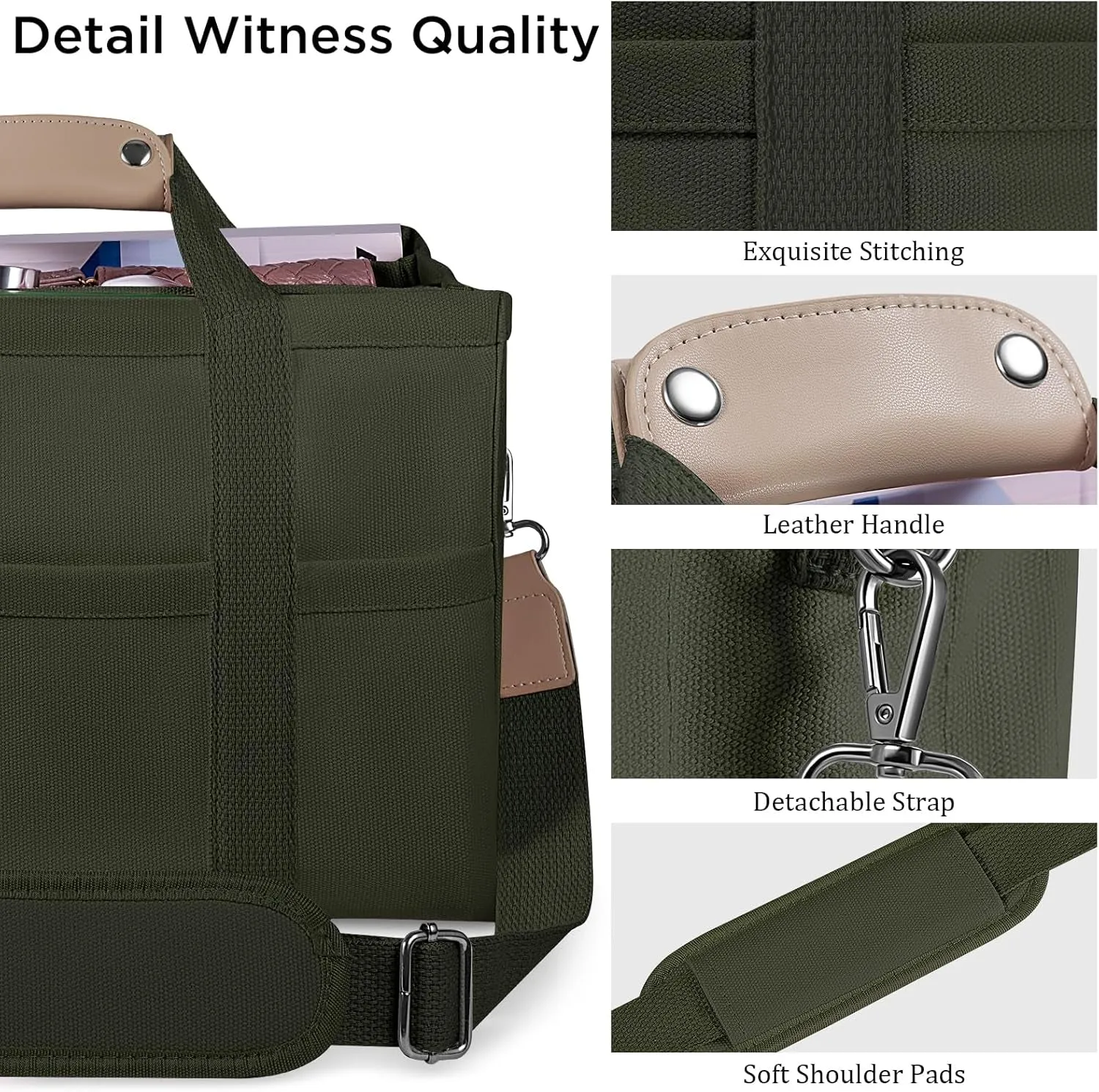Canvas Tote Bag with Multi Pockets Crossbody Tote Bag for Women Shoulder Handbag Everything Tote Bag with Compartments