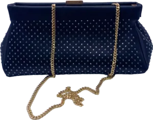 DeMellier London Black Cannes Mini Crystal-embellished Satin Clutch Bag