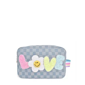 Denim Checkered Daisy Pouch - Love