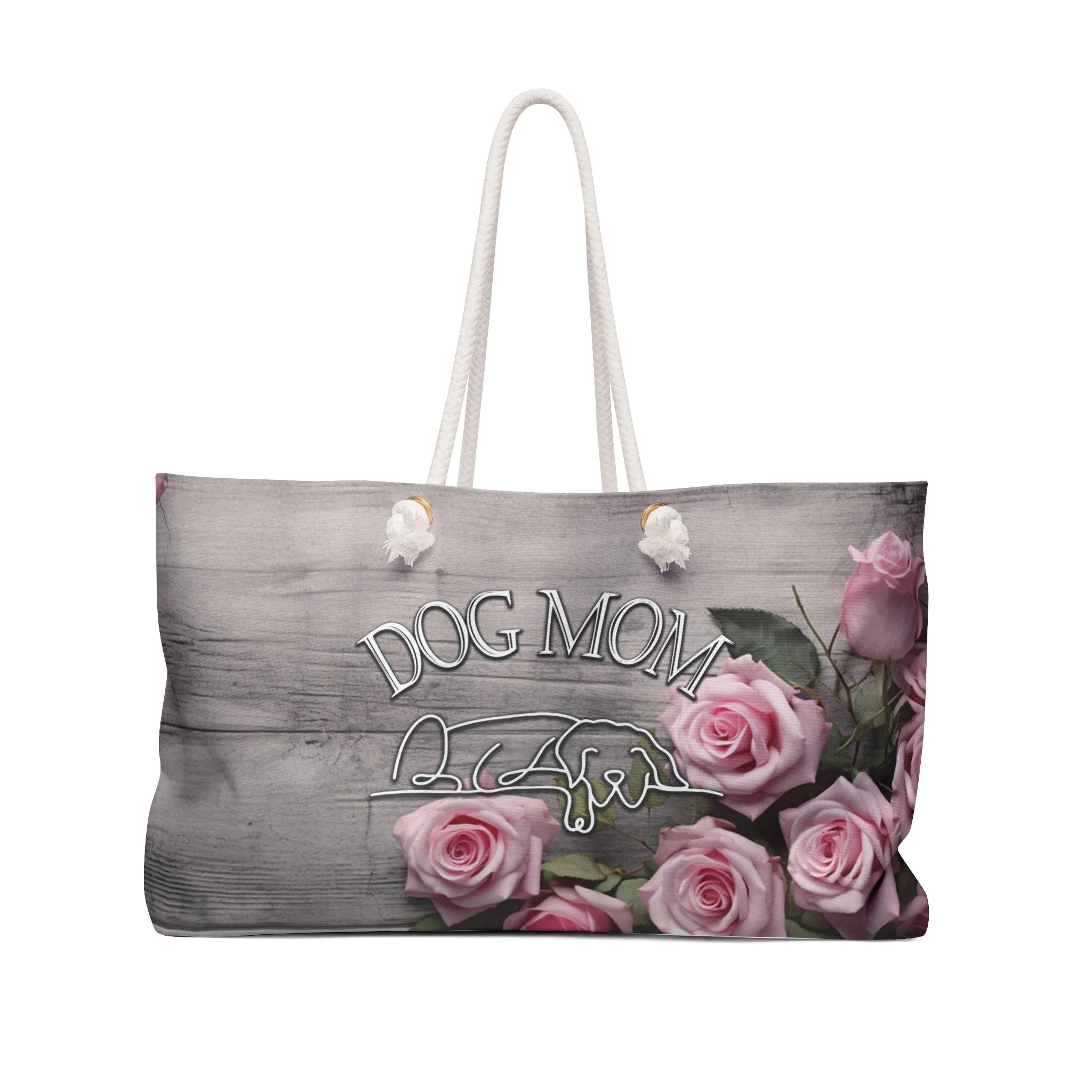 Farmhouse Rustic Pink Rose Dog Mom Weekender Large Tote