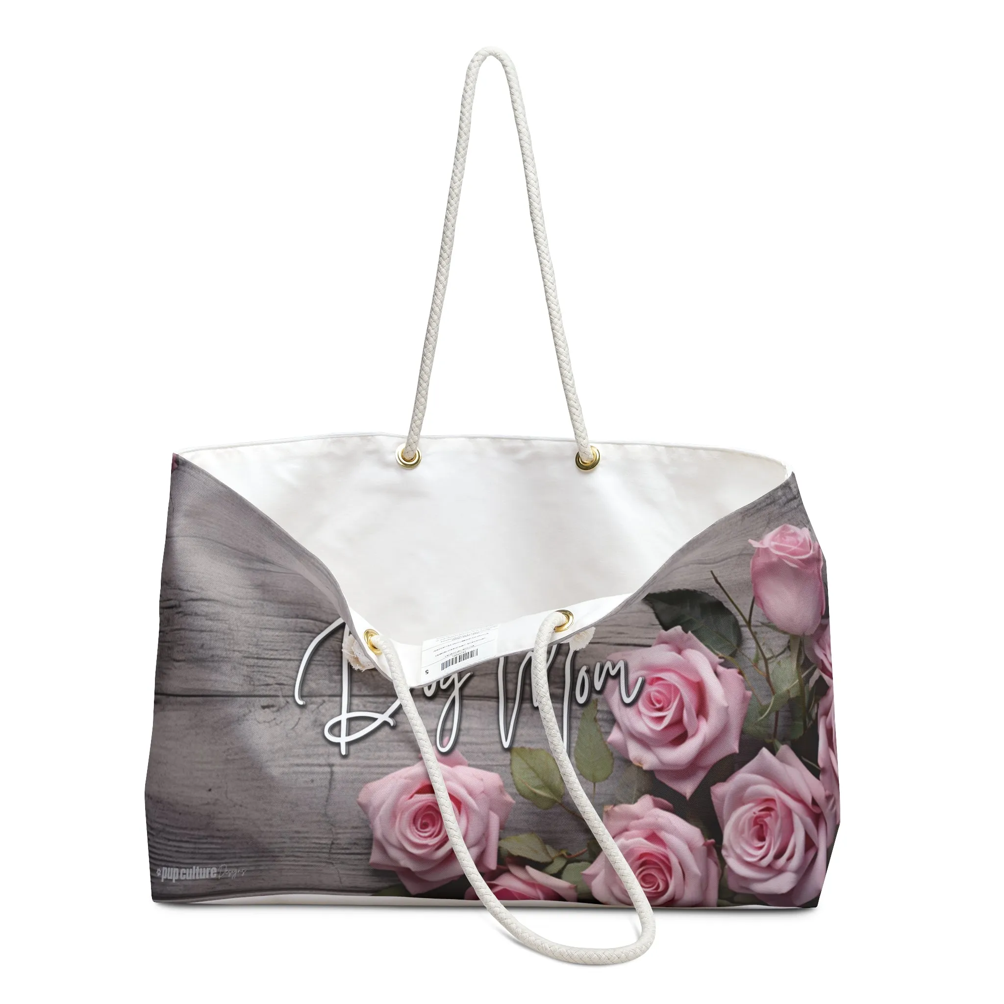 Farmhouse Rustic Pink Rose Dog Mom Weekender Large Tote