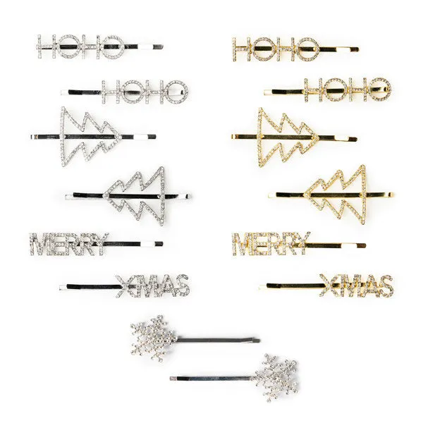 GOLD CHRISTMAS TREE BLING HAIR CLIPS