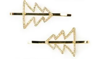 GOLD CHRISTMAS TREE BLING HAIR CLIPS