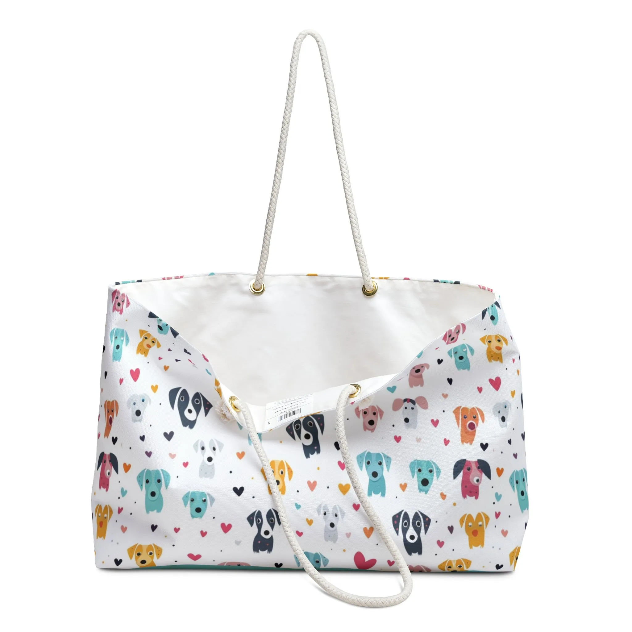 Hearts n' Pups Whimsical Dog Themed Weekender Large Tote Bag