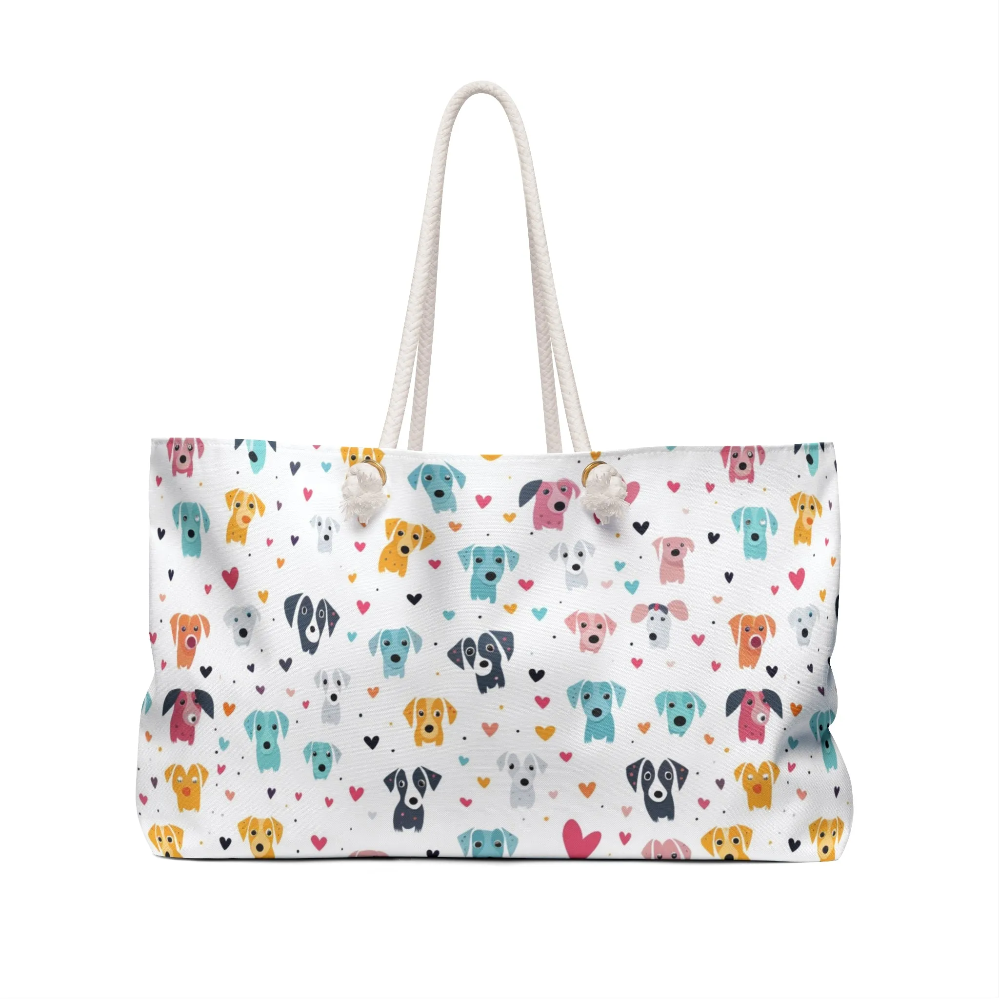Hearts n' Pups Whimsical Dog Themed Weekender Large Tote Bag