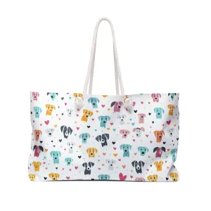 Hearts n' Pups Whimsical Dog Themed Weekender Large Tote Bag