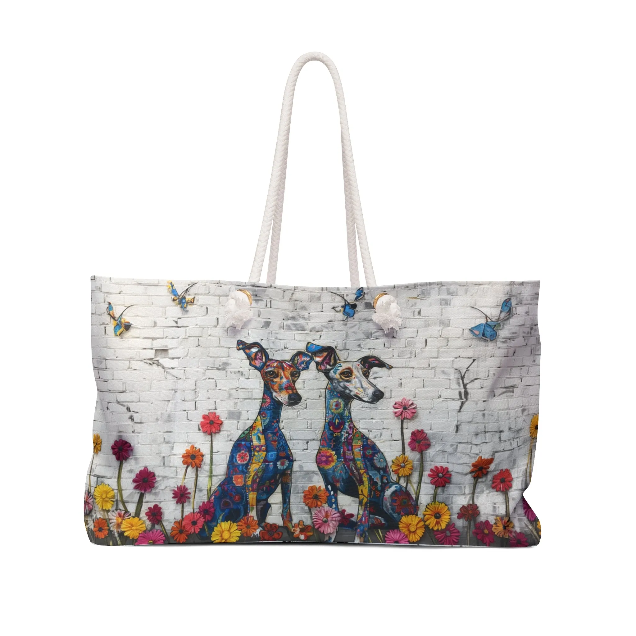 Italian Greyhound Original Floral Dog Art Themed Large Weekender Tote Bag