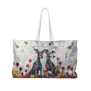 Italian Greyhound Original Floral Dog Art Themed Large Weekender Tote Bag