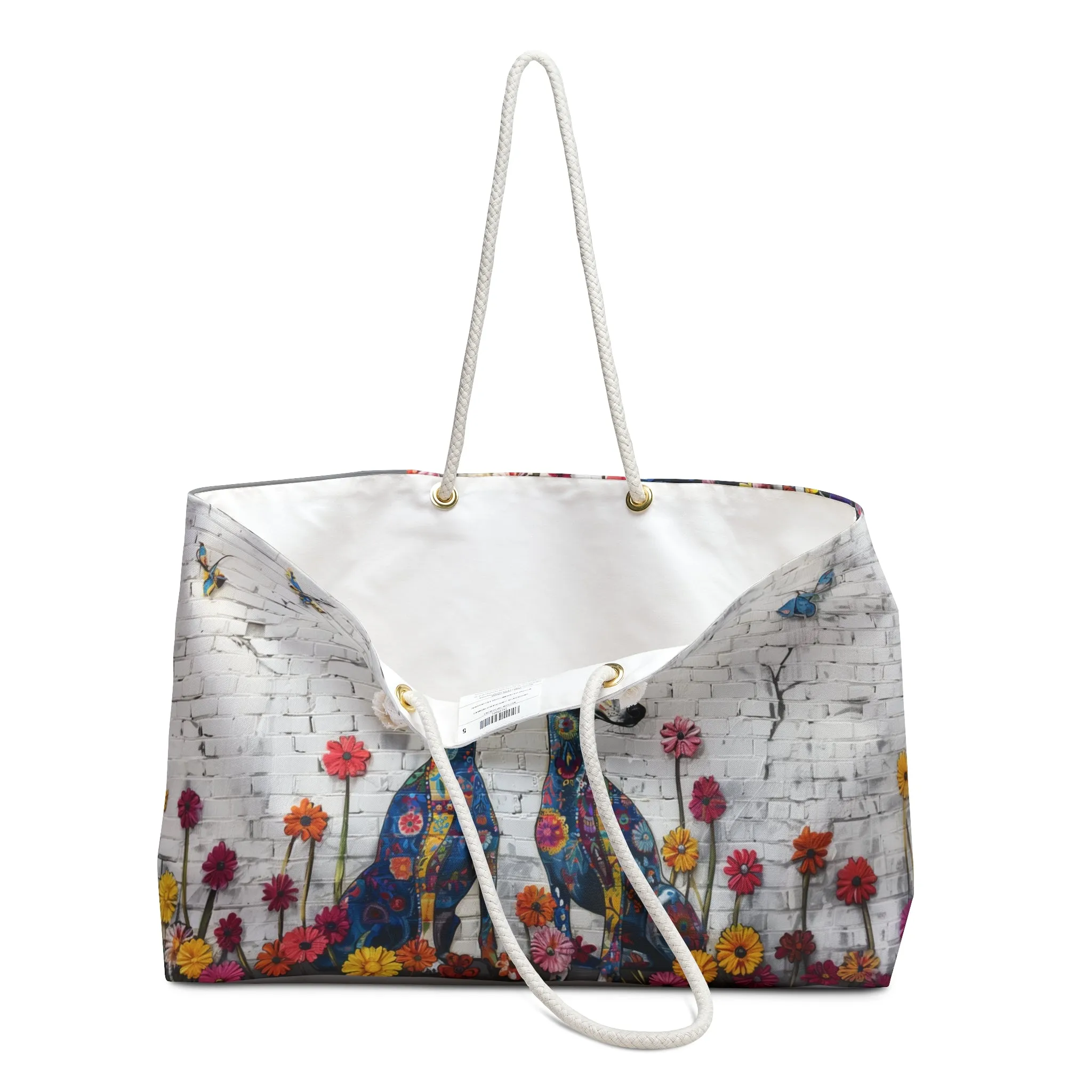 Italian Greyhound Original Floral Dog Art Themed Large Weekender Tote Bag