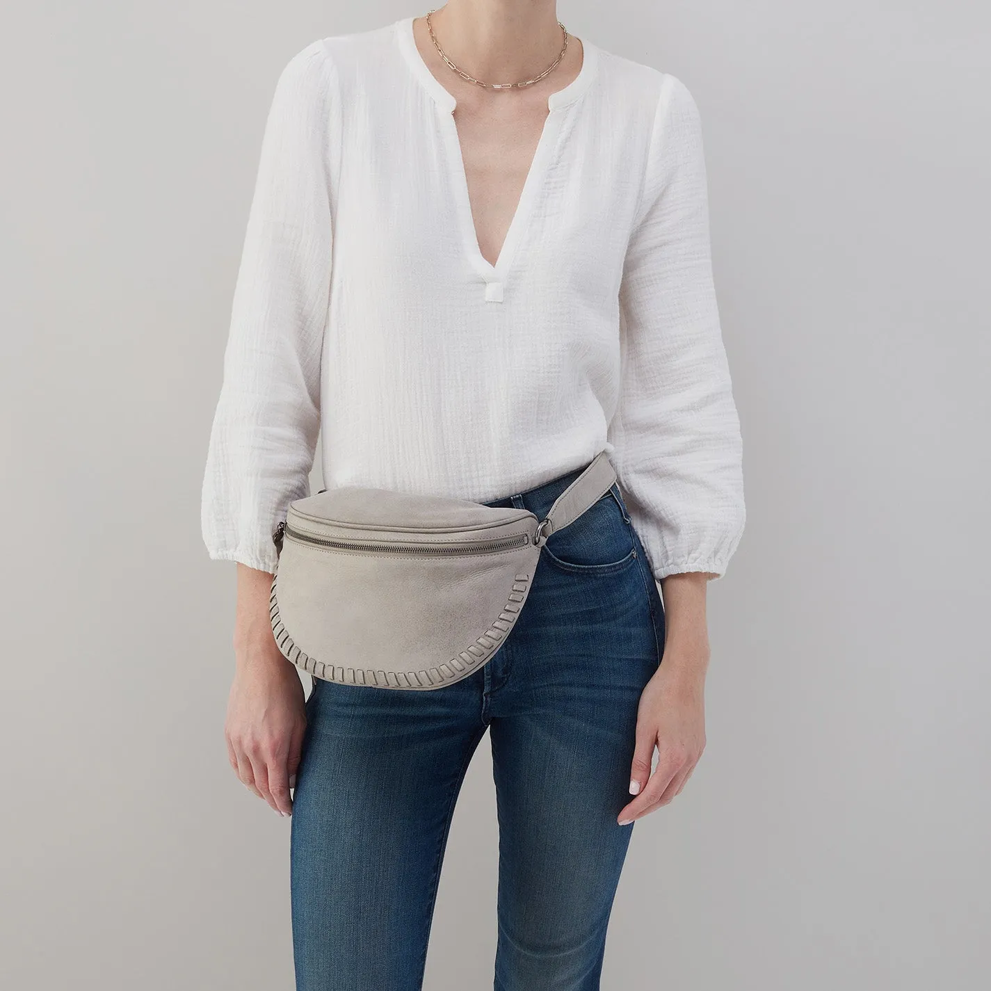 Juno Belt Bag in Metallic Leather - Granite Grey