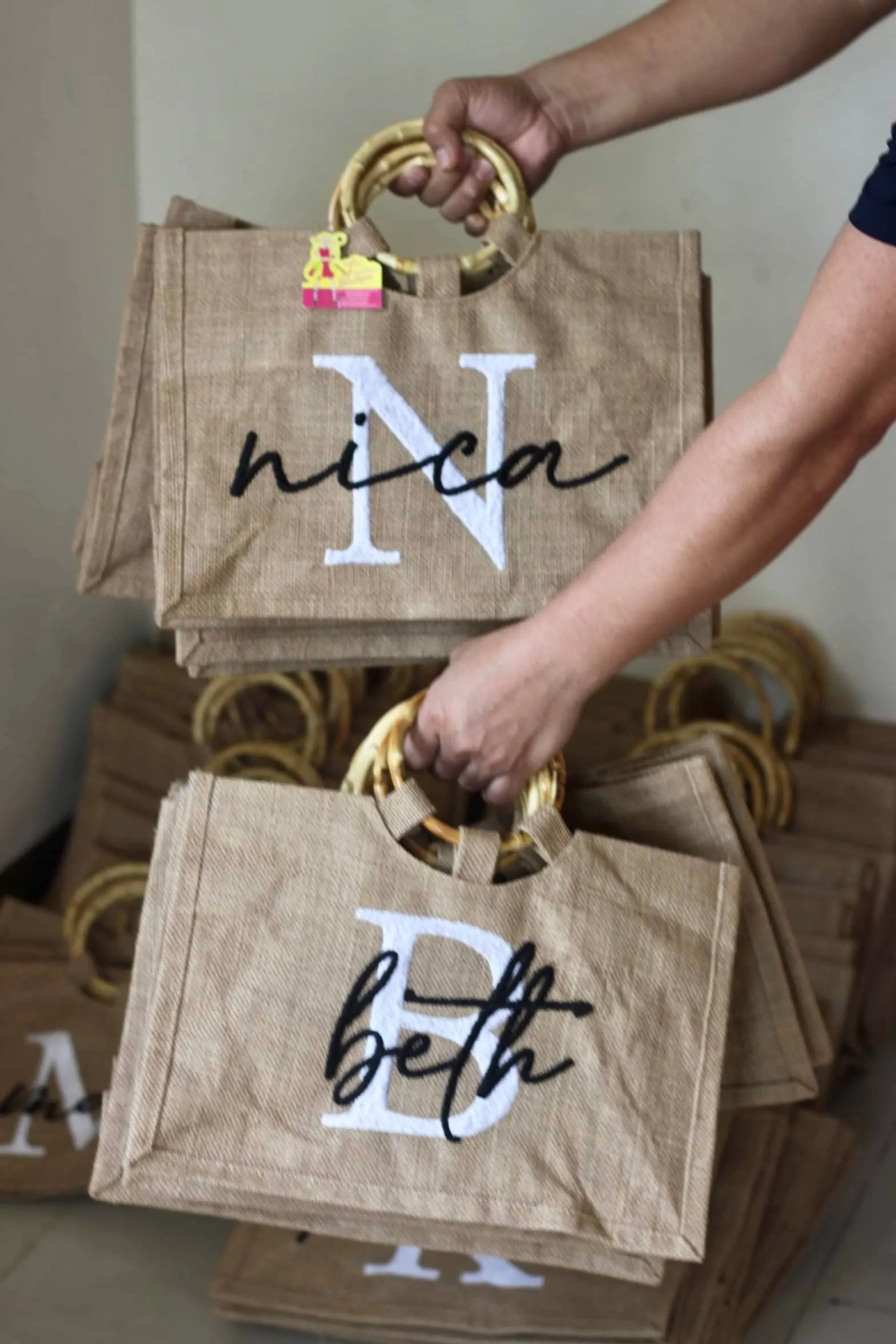 Jute Tote with Bamboo Handle