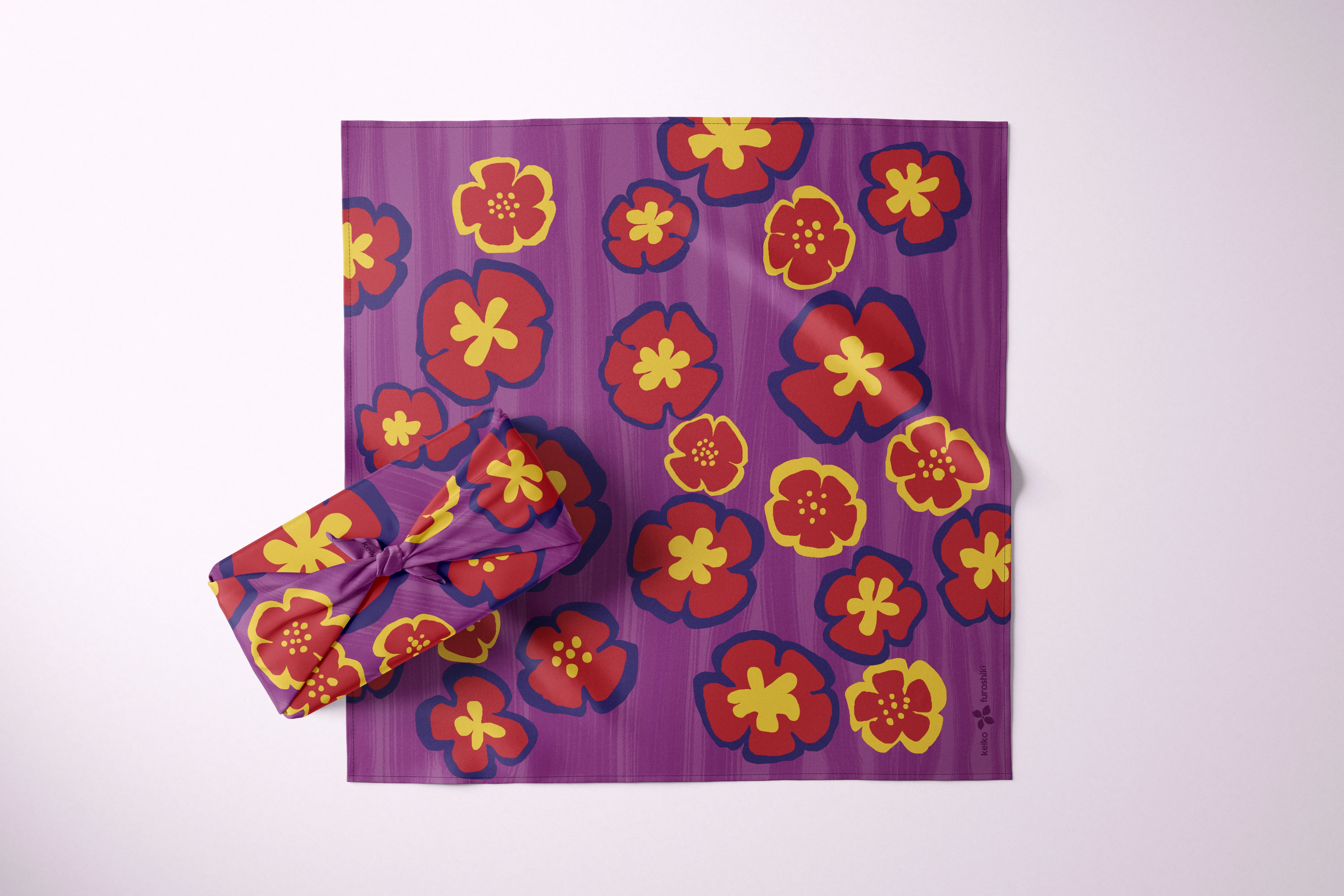 Light Blue MexiMexi Handbag with Red Flowers Furoshiki