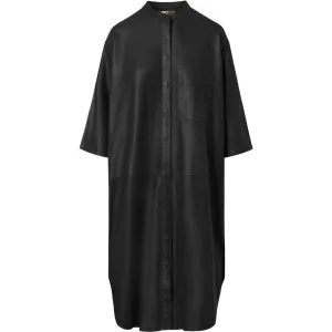 Long Tielde leather shirt in soft quality / 50824 - Black (Nero)