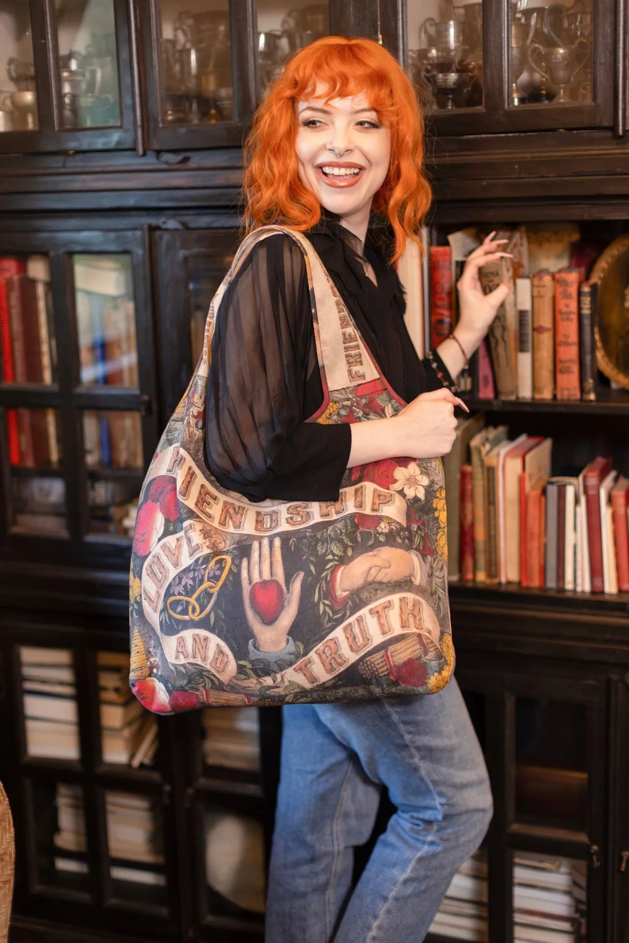 Market of Stars - Friendship Love & Truth Vintage Heart Print Linen Tote Bag