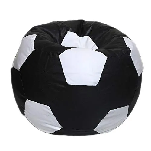 Maruti Fun Bags Leather Football Shape Bean Bag Cover without Beans (Black and White, XXL)