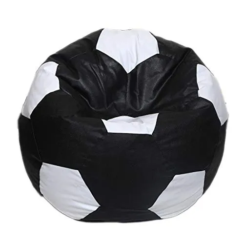 Maruti Fun Bags Leather Football Shape Bean Bag Cover without Beans (Black and White, XXL)