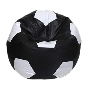 Maruti Fun Bags Leather Football Shape Bean Bag Cover without Beans (Black and White, XXL)
