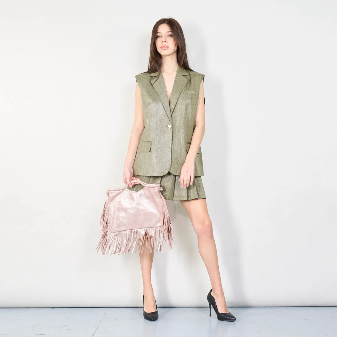Metallic fringe handbag with cutout handle wholesale
