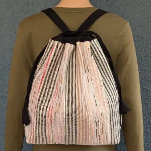 Non-Shimmery Red Black Striped Upcycled Handwoven Light Backpack (NLBP1124-010) PS_W