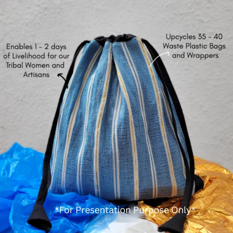 Non-Shimmery Red Black Striped Upcycled Handwoven Light Backpack (NLBP1124-010) PS_W