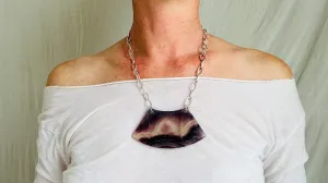 Rainbow Fluorite Adze Pendant Necklace. Sterling Silver Chain. 2476