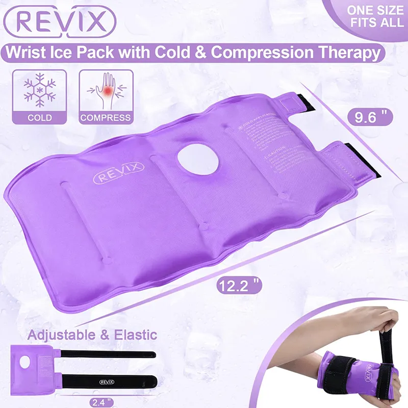 REVIX Wrist Ice Pack Wrap for Carpal Tunnel Relief, Reusable Gel Ice Packs for Hand Injuries