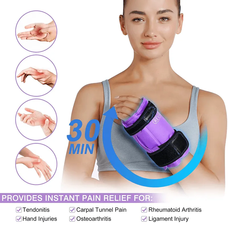 REVIX Wrist Ice Pack Wrap for Carpal Tunnel Relief, Reusable Gel Ice Packs for Hand Injuries