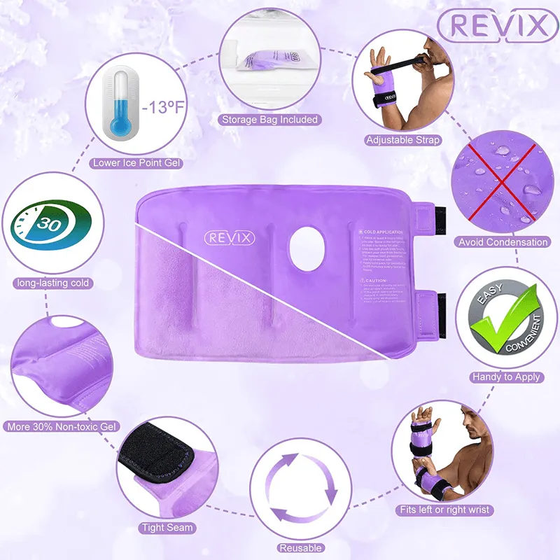 REVIX Wrist Ice Pack Wrap for Carpal Tunnel Relief, Reusable Gel Ice Packs for Hand Injuries