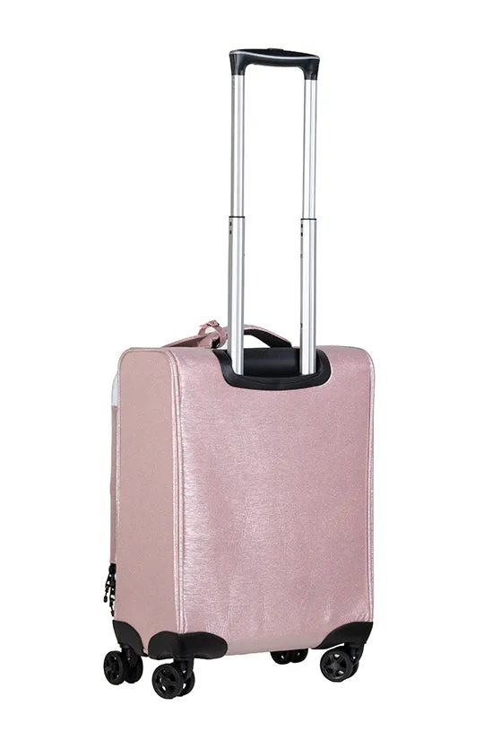 Sparkling Silk in Pink Champagne Rebel Dream Luggage with White Zipper
