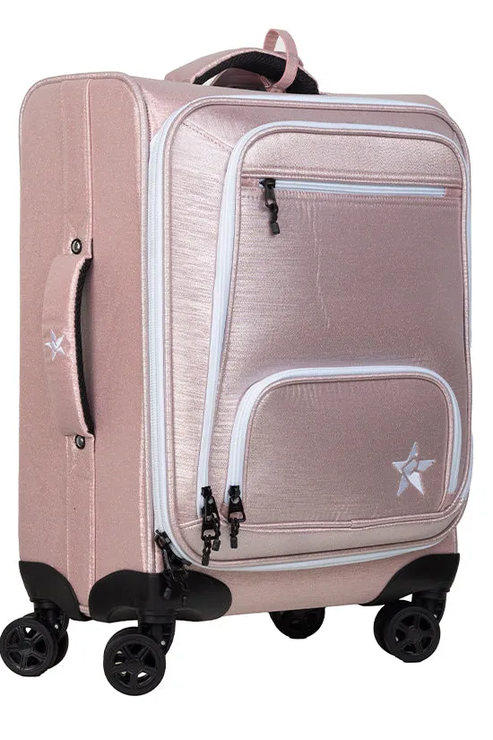 Sparkling Silk in Pink Champagne Rebel Dream Luggage with White Zipper