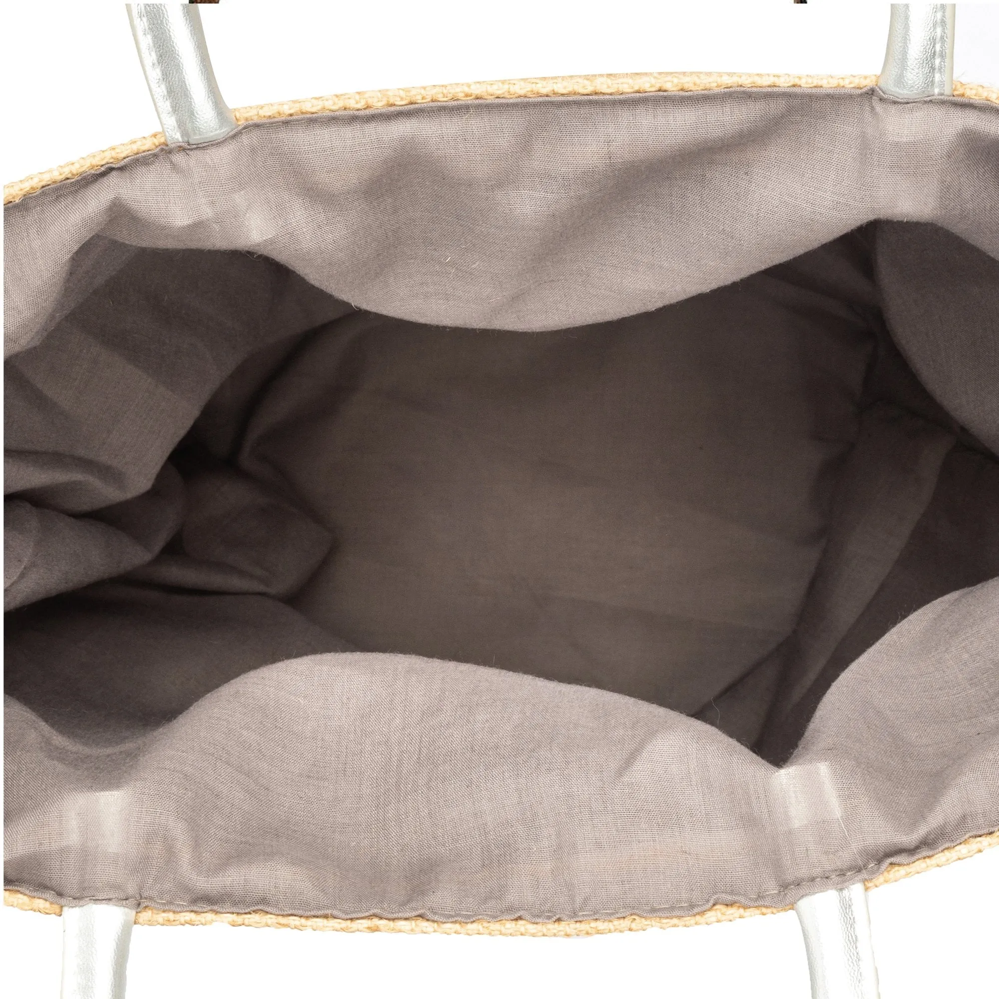 Striped Tote With Metallic Silver Leather Handles