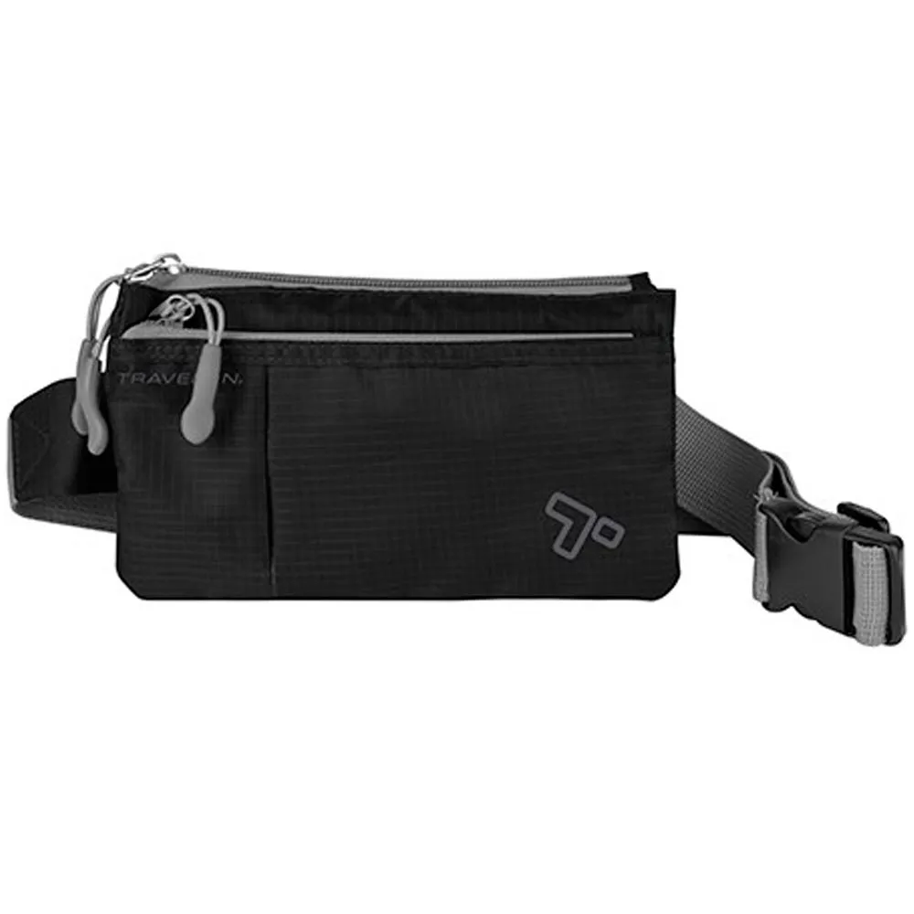 Travelon Waist Fanny Pack Travel 6 Pocket Adjustable Pouch Belt Bag Black New !