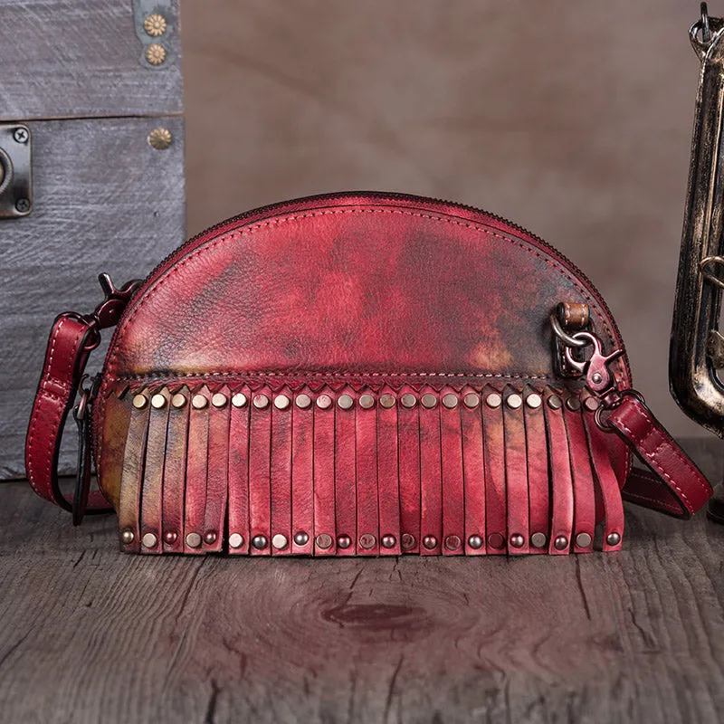 Vintage Boho Leather Fringe Purses Small Crossbody Bag Shoulder Bag for Women