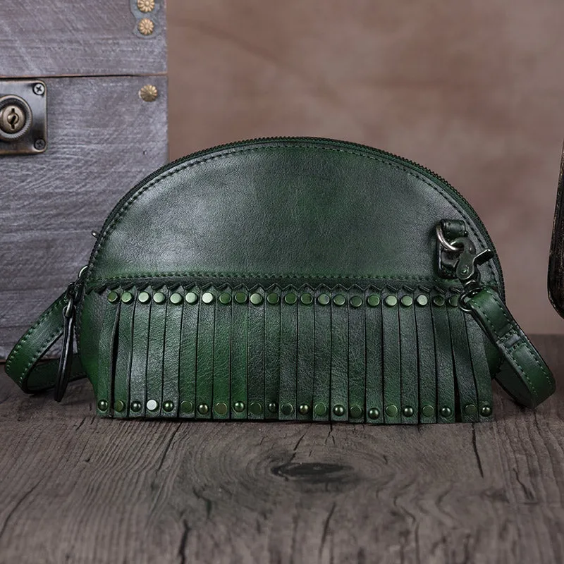 Vintage Boho Leather Fringe Purses Small Crossbody Bag Shoulder Bag for Women