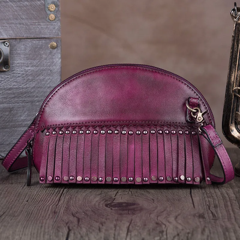 Vintage Boho Leather Fringe Purses Small Crossbody Bag Shoulder Bag for Women