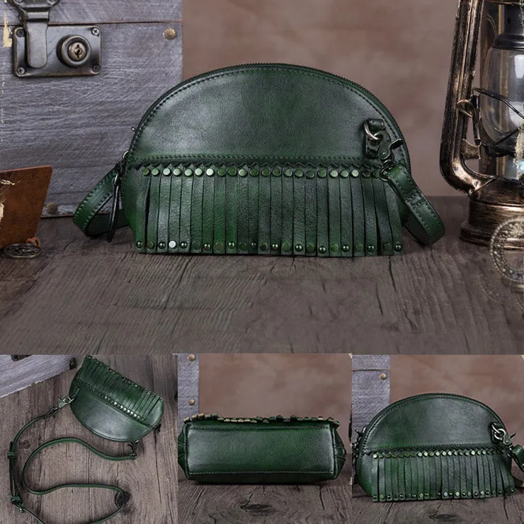 Vintage Boho Leather Fringe Purses Small Crossbody Bag Shoulder Bag for Women
