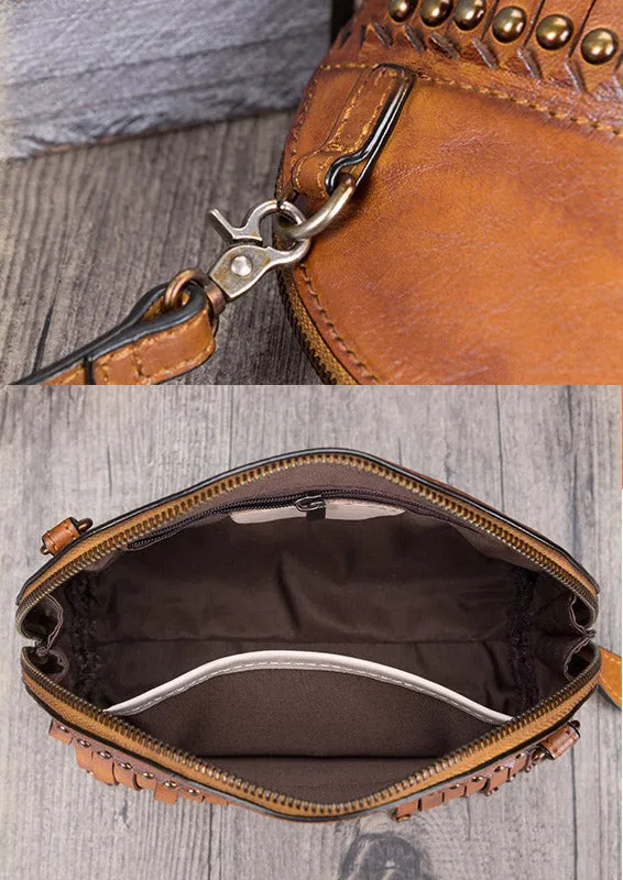 Vintage Boho Leather Fringe Purses Small Crossbody Bag Shoulder Bag for Women