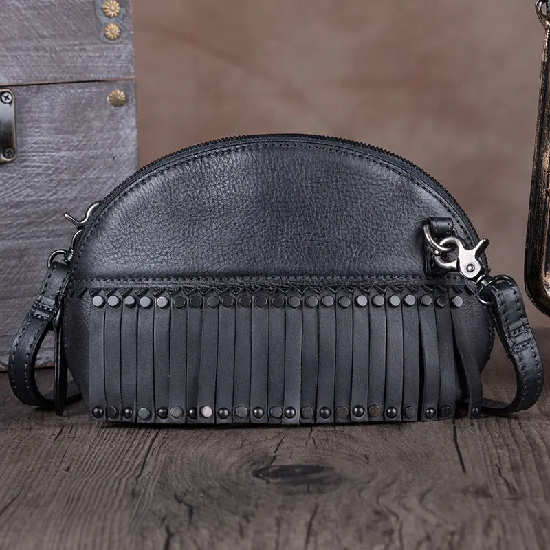 Vintage Boho Leather Fringe Purses Small Crossbody Bag Shoulder Bag for Women