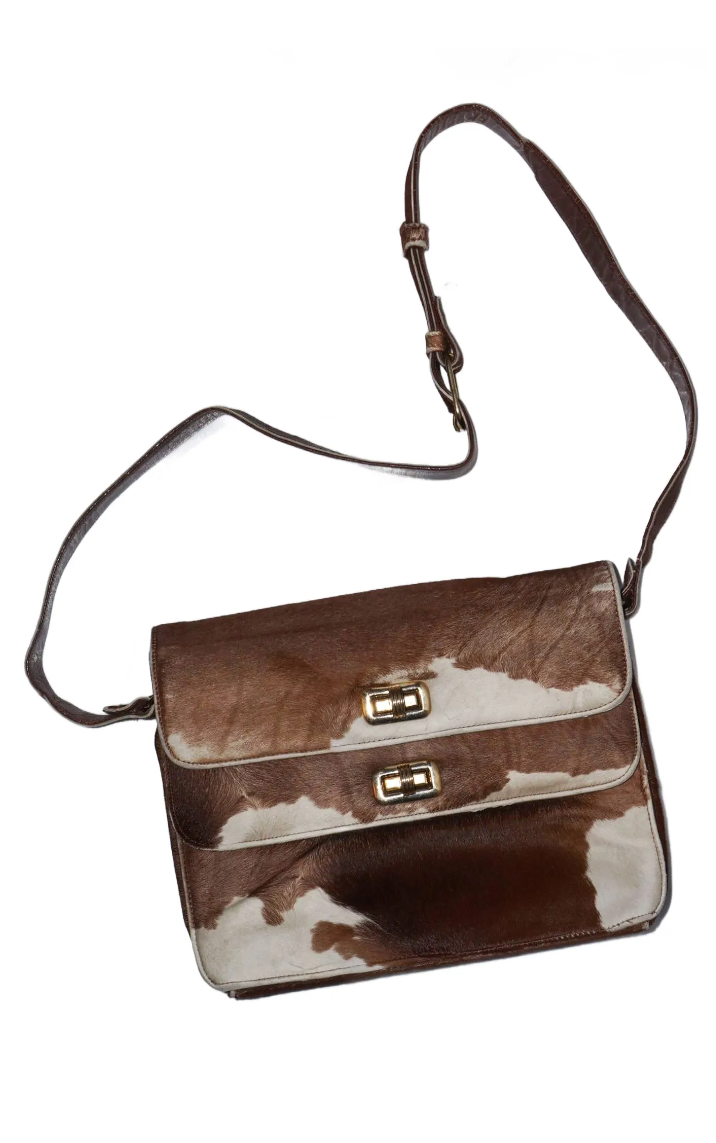 VINTAGE Cowhide Fur Leather Shoulder Purse Bag