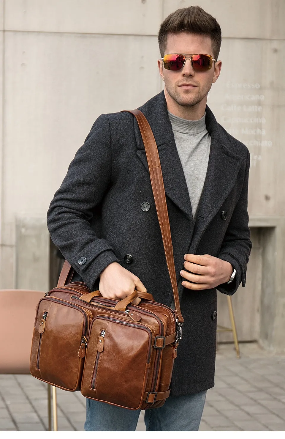 West Louis Top Genuine Leather Business Briefcase