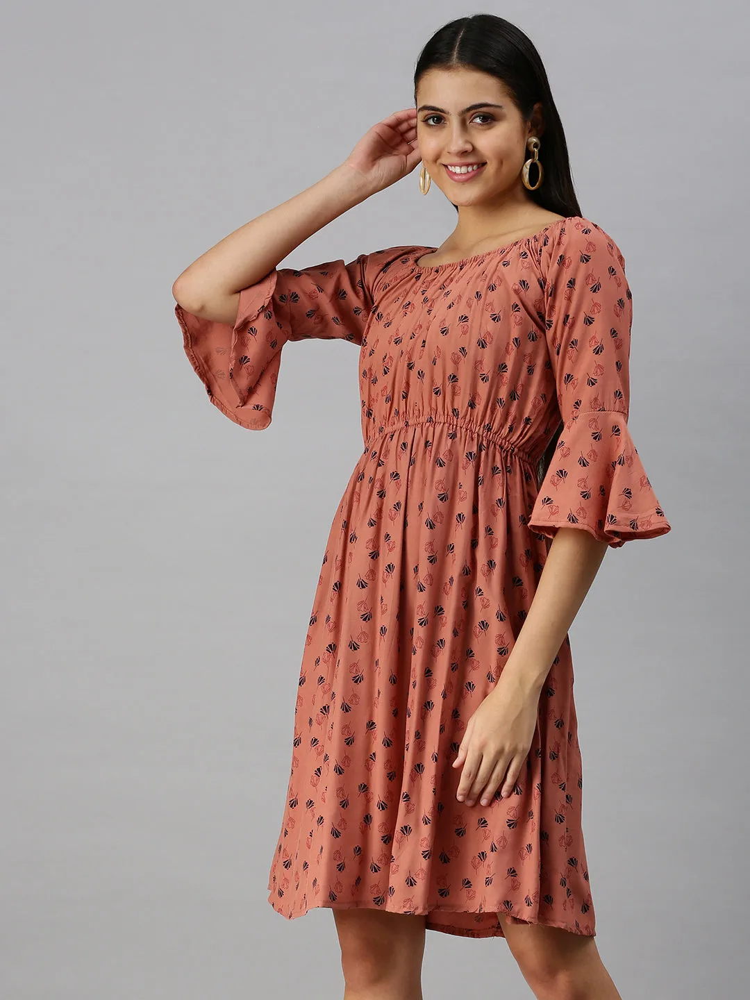 Women Brown Floral A-Line Dress