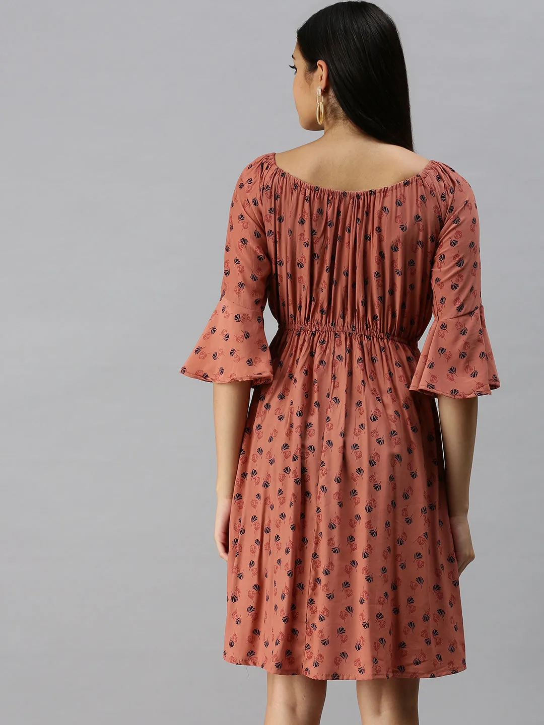 Women Brown Floral A-Line Dress
