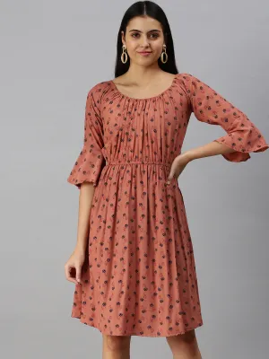 Women Brown Floral A-Line Dress